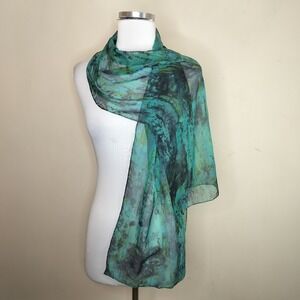 Chico's Silk Scarf 66" x 14" Abstract Tie Dye Sheer